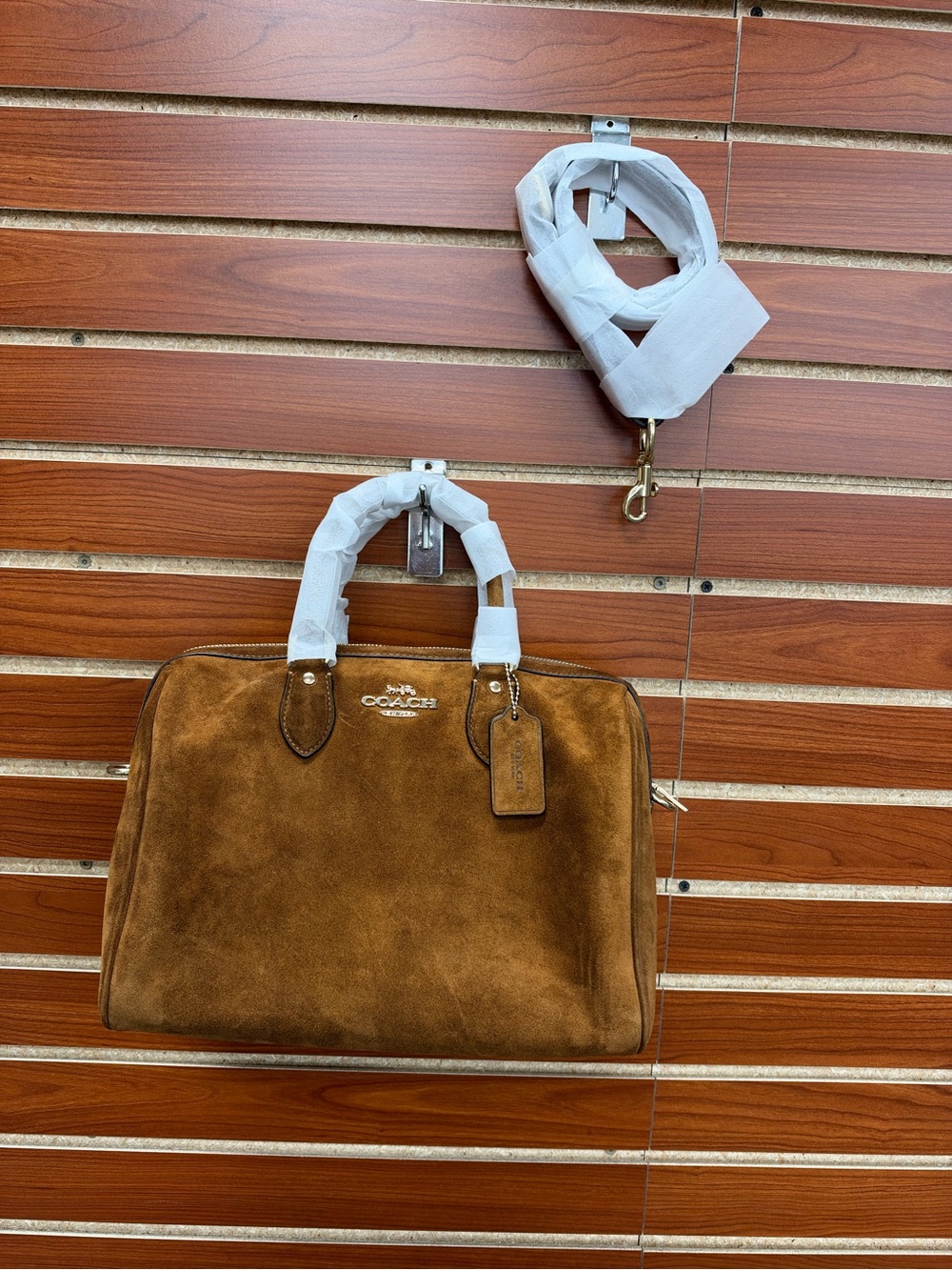 NWT Coach Rowan Large Satchel Bag Suede Leather Warm Brown CET42